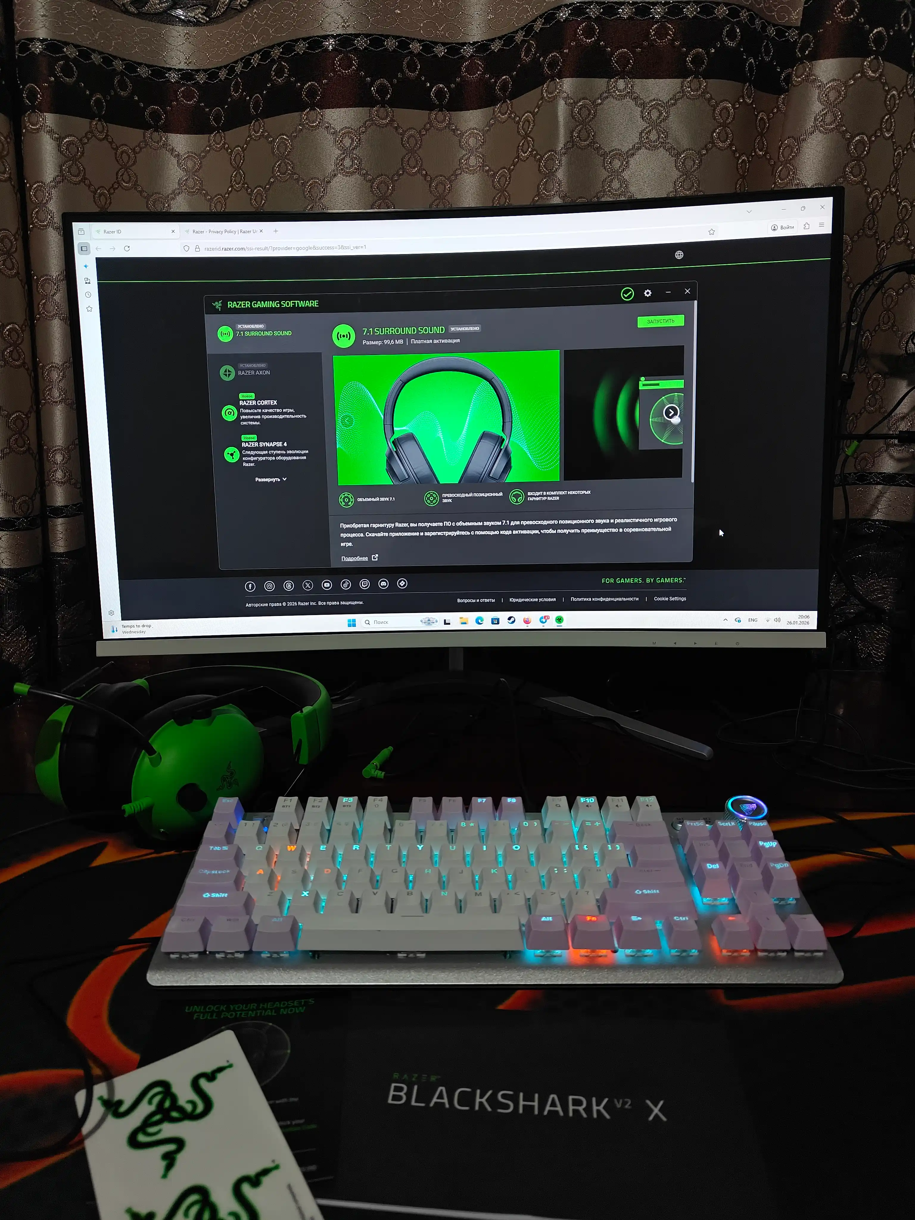 Simli oyin quloqchinlari Razer Headset BlackShark V2 X 7,1 USB RZ04-04570100-R3M1