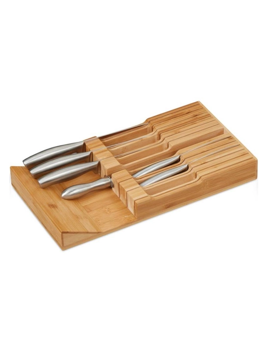 6 ta pichoqqa mo‘ljallangan bambuk pichoq tagligi, oshxona qutisi uchun organayzer, 43×23×5 sm