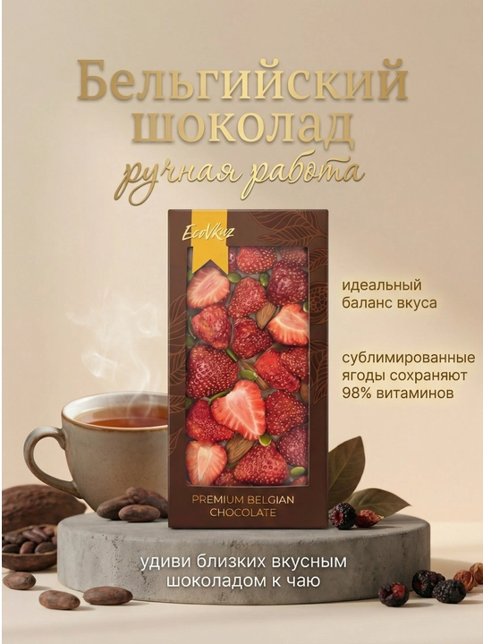 Бельгийский шоколад с сублимированной клубникой - 