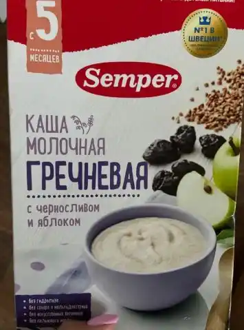 Grechka sutli bo'tqasi Semper, o'rik va olma, shakarsiz quruq, 5 oydan boshlab, 180 gr