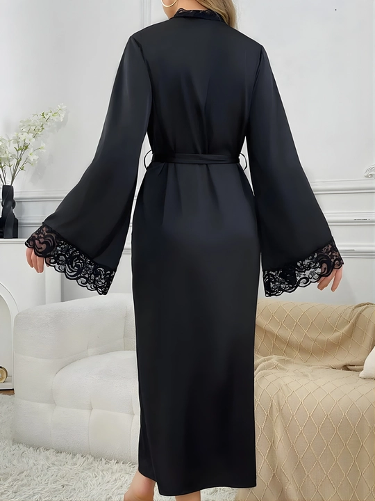 Ayollar uchun uzun shoyi xalat nafis to'rli uy va uyqu uchun kimono penyuar