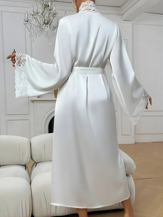 Ayollar uchun uzun shoyi xalat nafis to'rli uy va uyqu uchun kimono penyuar