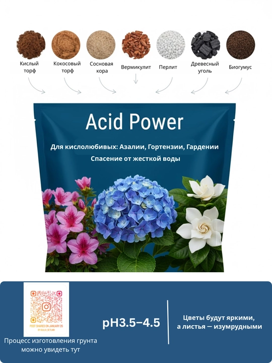 Профессиональный грунт для комнатной Азалии, Гардении и Камелии Acid Power от Gulla - 