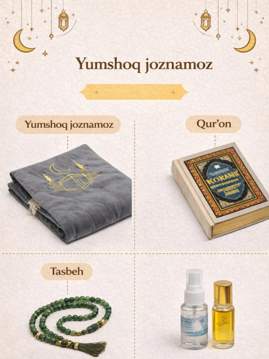 Diniy to'plam, kitob, joynamoz, tasbeh - sovg'a qutisida