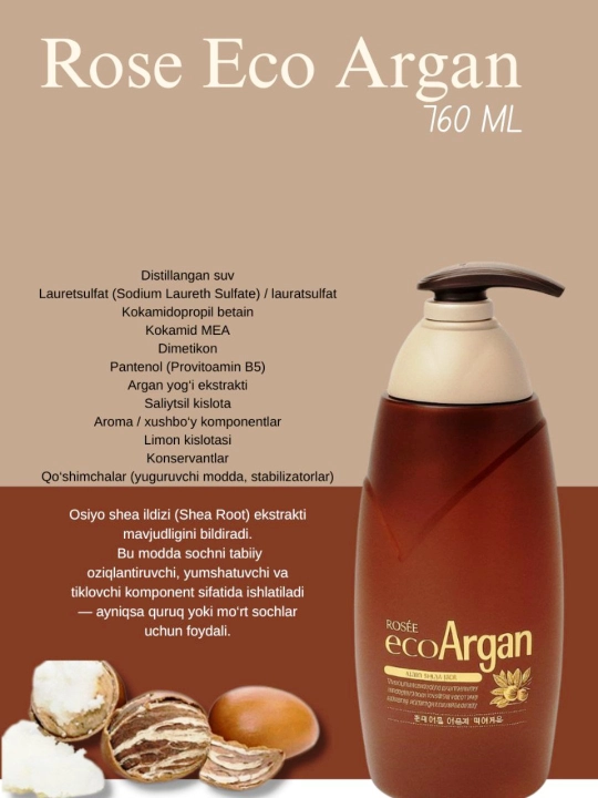 Rosse Eco Aloe, Eco Argan, Black garlic koreya shampuni barcha turdagi sochlar uchun