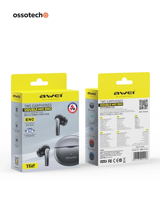 AWEI T62 TWS Bluetooth 5.3 наушники, 8 часов, Deep Bass, ENC шумоподавление, IPX5