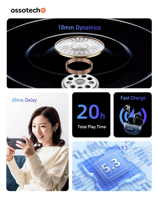 AWEI T62 TWS Bluetooth 5.3 наушники, 8 часов, Deep Bass, ENC шумоподавление, IPX5