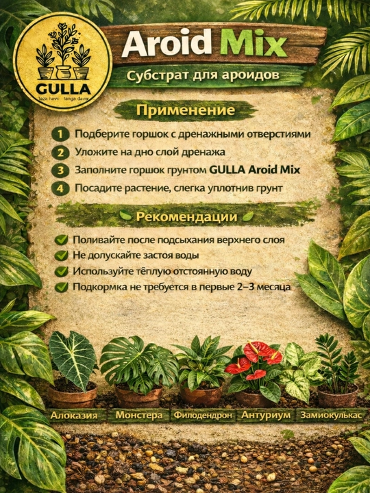 Aroid Mix steril grunti: Zamiokulkas, Spatifillum, Monstera, Anturium, 8 tasi 1 da