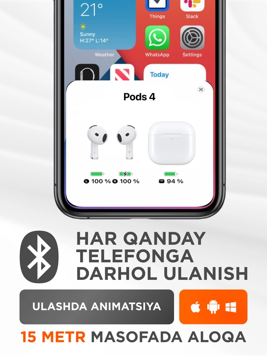 Simsiz quloqchinlar Pods 4 ANC , iPhone va Android uchun naushnik 4ta sovg'a