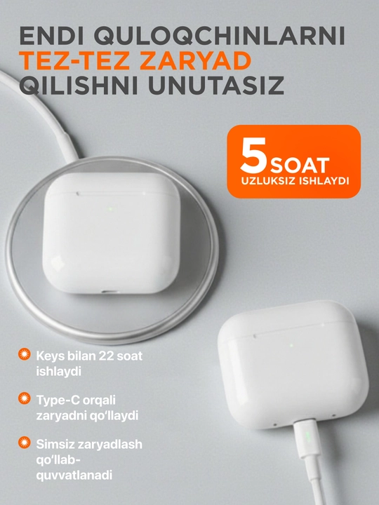 Simsiz quloqchinlar Pods 4 ANC , iPhone va Android uchun naushnik 4ta sovg'a