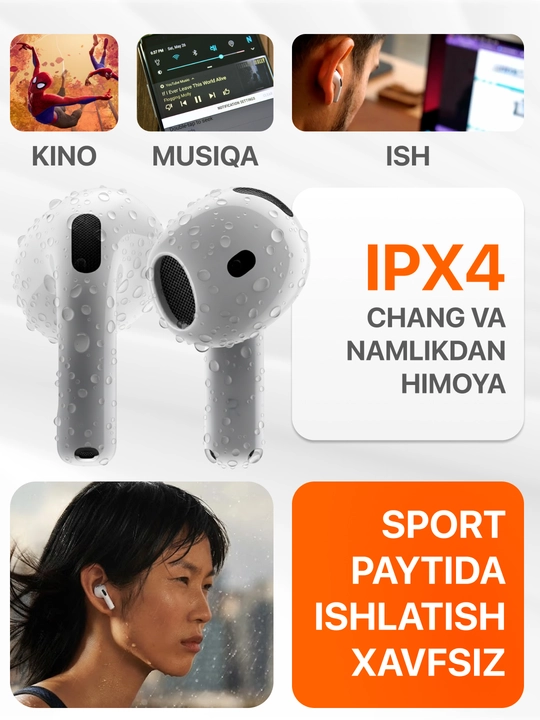 Simsiz quloqchinlar Pods 4 ANC , iPhone va Android uchun naushnik 4ta sovg'a