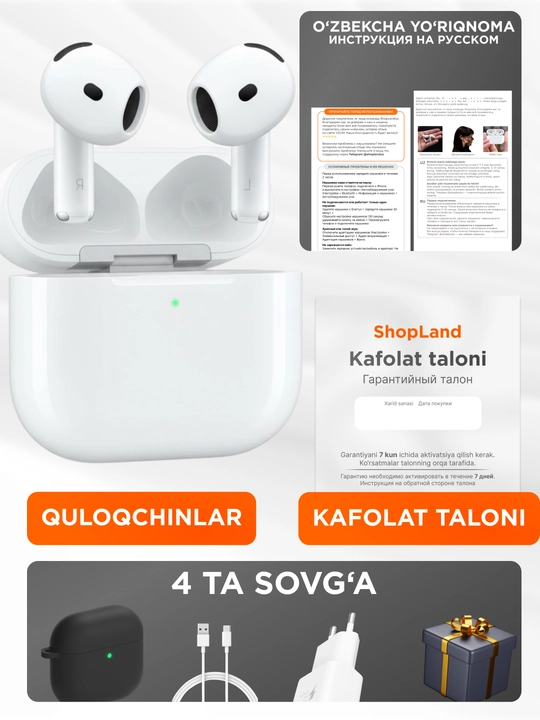 Simsiz quloqchinlar Pods 4 ANC , iPhone va Android uchun naushnik 4ta sovg'a