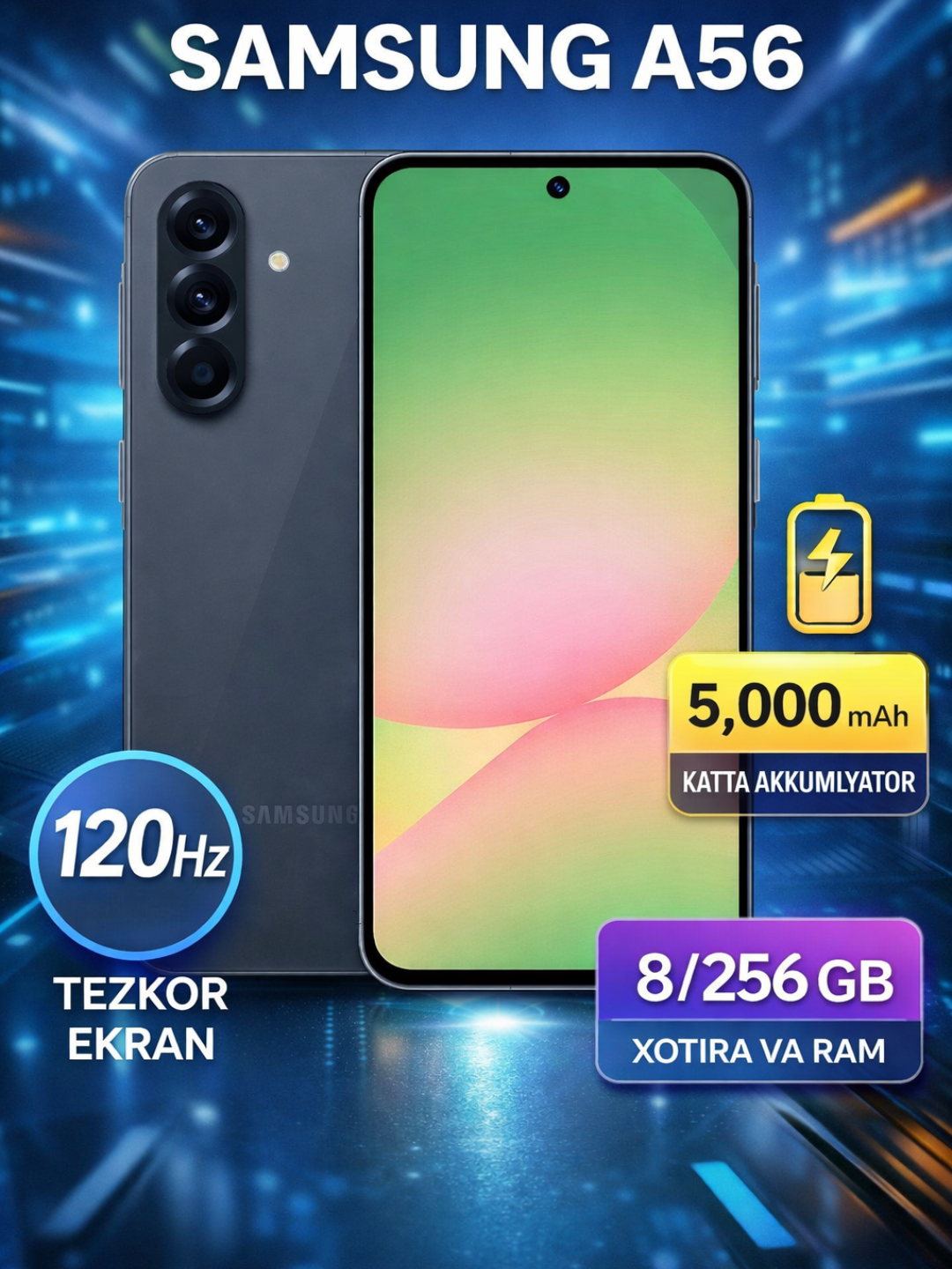 Смартфон Samsung Galaxy A56 5G, 6.7" SAMOLED 120Гц, 5000мАч за 4530000 сум со скидкой 55%. Uzum Market