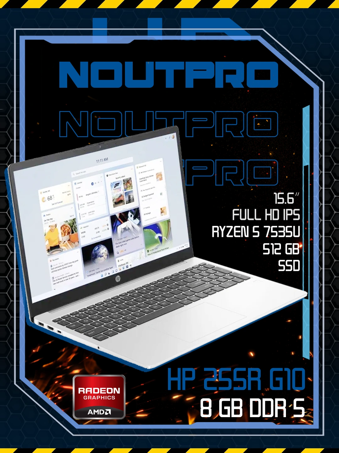 Ноутбук HP 255R G10,AMD Ryzen 5 7535U,RAM 8 GB DDR5/SSD 512 GB, 15.6″ Full HD IPS за 5999990 сум со скидкой 57%. Uzum Market