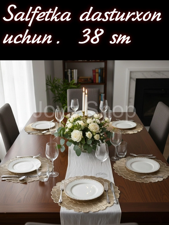 Stolga xizmat ko‘rsatish salfetkasi, 1 donadan 4 donagacha, dumaloq, diametri 38 sm