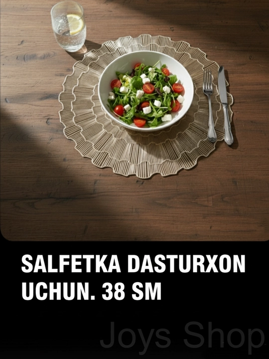 Stolga xizmat ko‘rsatish salfetkasi, 1 donadan 4 donagacha, dumaloq, diametri 38 sm