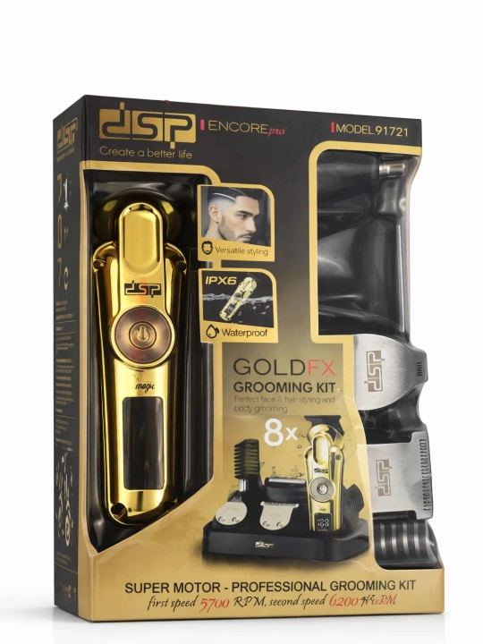 DSP Gold FX 8in1 professional grooming kit — soch va soqol uchun, IPX6 - 
