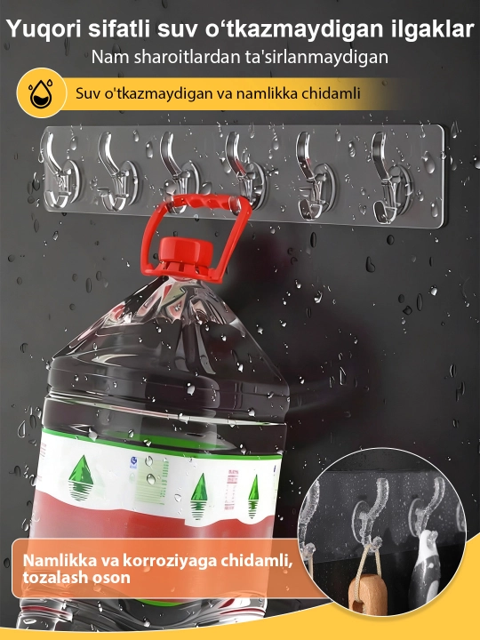 Hammom va oshxona uchun yopishqoq devor ilgaklari, 6 dona
