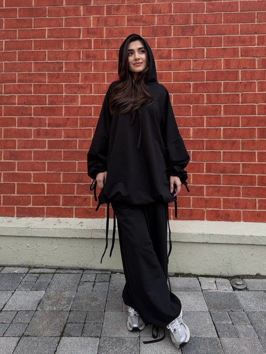 Ayollar sport kostyumi ikki qismli, hudi va jogger shim oversize, kundalik to‘plam