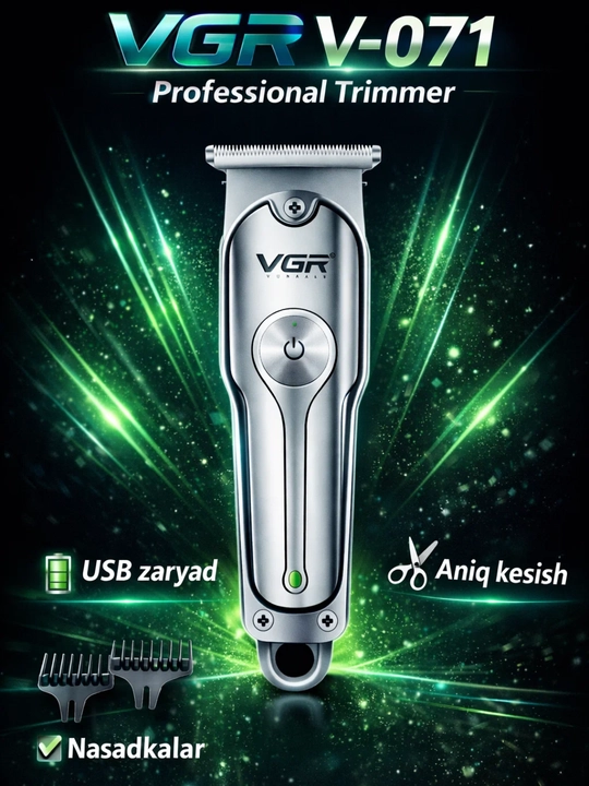 Машинка для стрижки VGR-071 Trim, от USB, с маслом и щеточкой, нержавеющая сталь - 