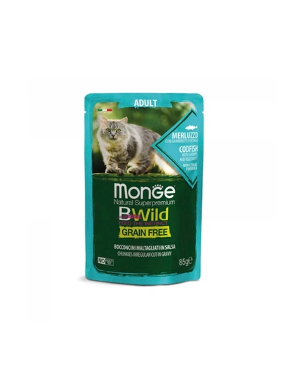 Влажный беззерновой корм Monge BWild Grain Free Wet с треской, креветкой и овощами