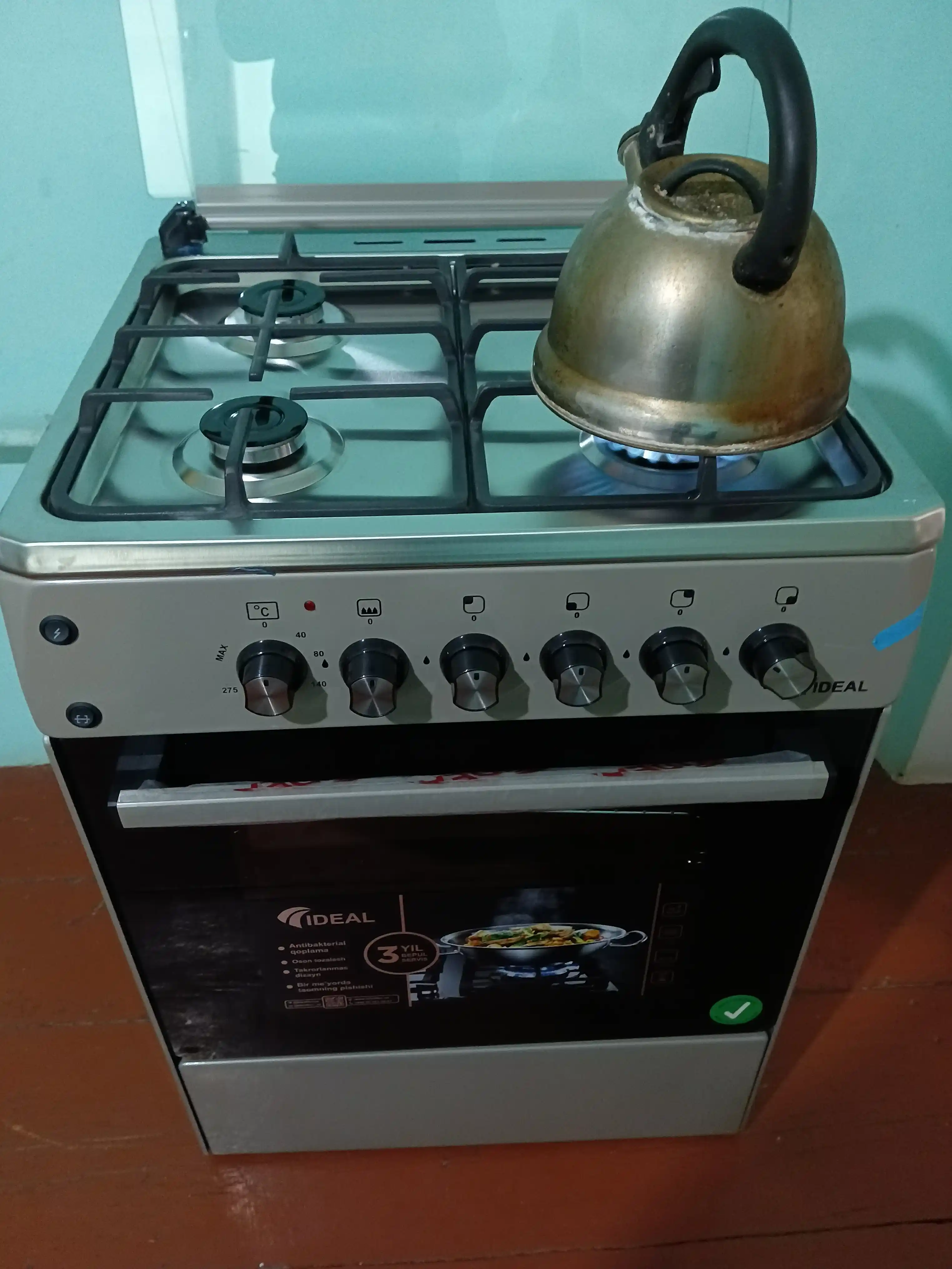 Gaz plita Ideal L165 Inox, 4 gaz konforka, pech hajmi 65 litr, 60 x 60