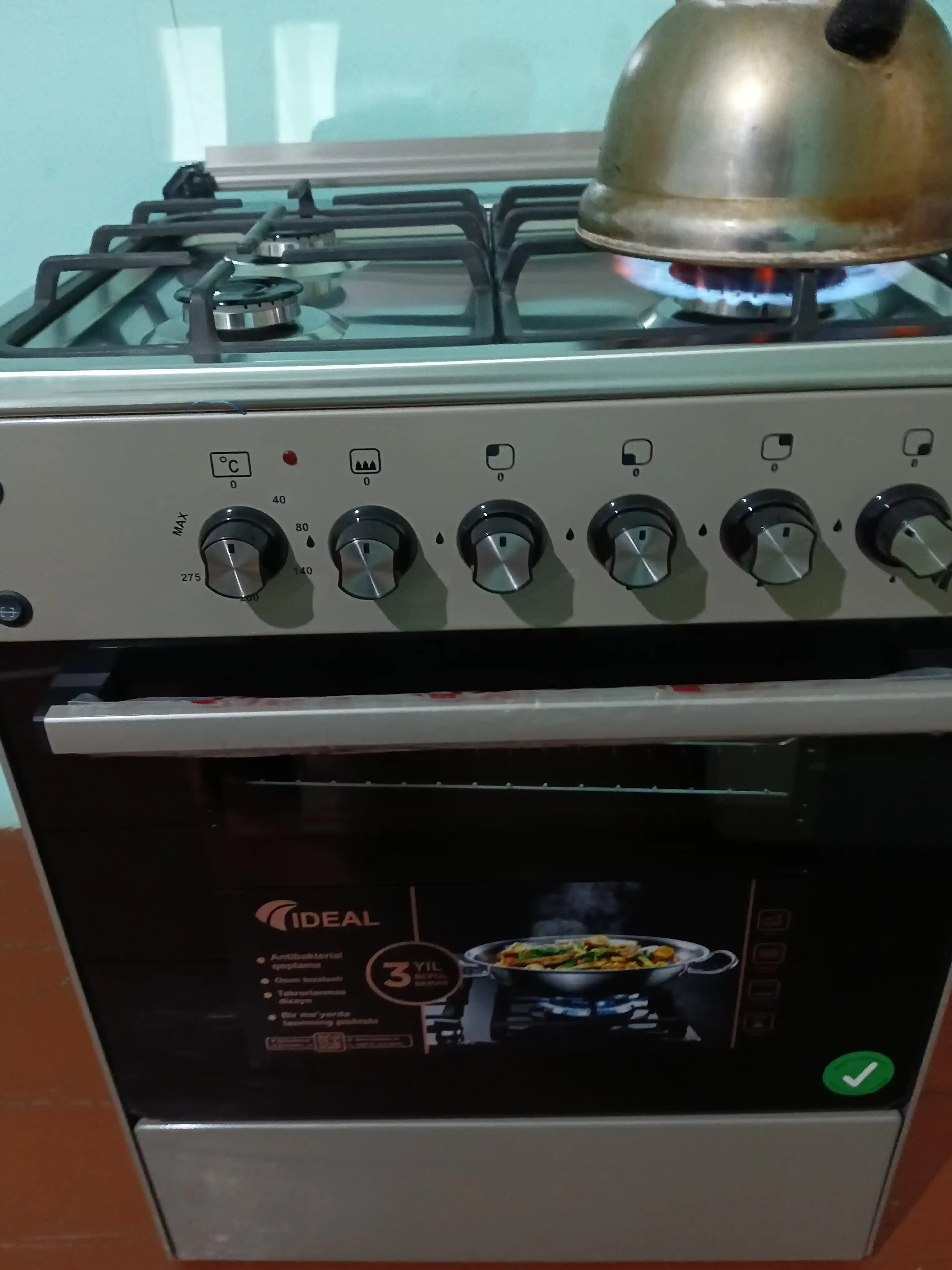 Gaz plita Ideal L165 Inox, 4 gaz konforka, pech hajmi 65 litr, 60 x 60