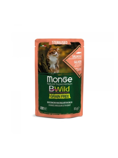 Влажный корм Monge BWild Grain Free Wet Sterilised лосось с креветками и овощами