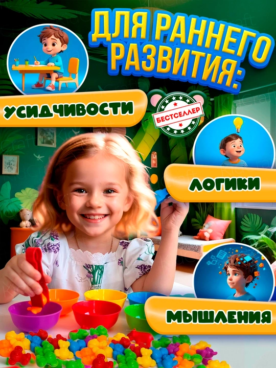 Развивающий счетно-сортировочный набор Монтессори, сортировка по цветам и счет