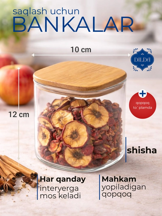 Sochiluvchan mahsulotlar uchun konteyner, shisha banka, 1 dona - 