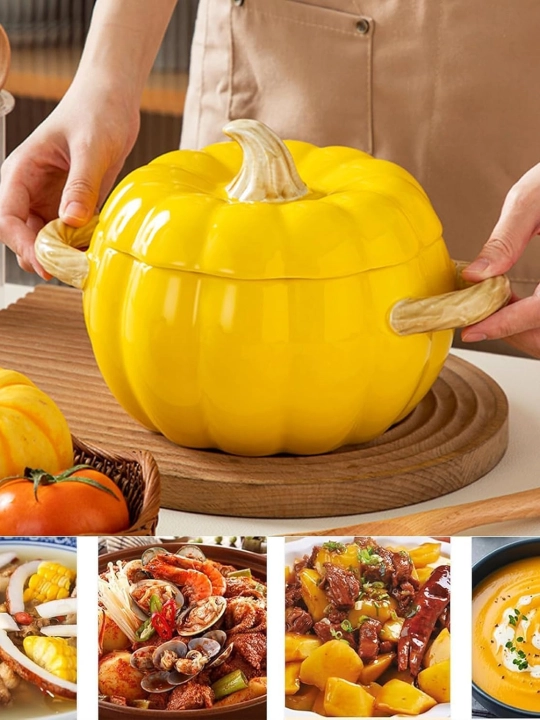 Qopqoqli keramik qovoq shaklidagi kostryulka, 1,7 litr - 