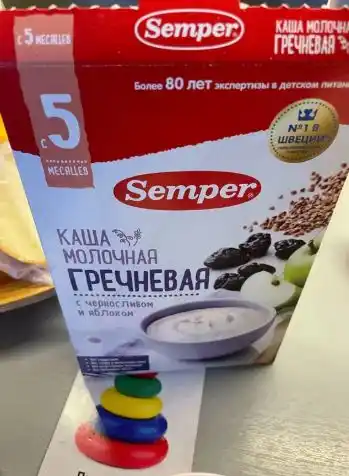 Grechka sutli bo'tqasi Semper, o'rik va olma, shakarsiz quruq, 5 oydan boshlab, 180 gr