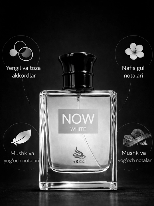 Erkaklar va ayollar uchun Areej Now White atiri - yengil, toza va sokin hid - 