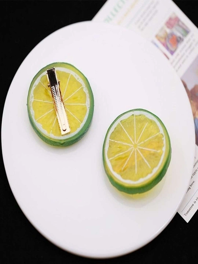 Заколки с лимонным рисунком, для девочек — NOZA080-LIMONZAKOLKA-ЗЕЛЕН