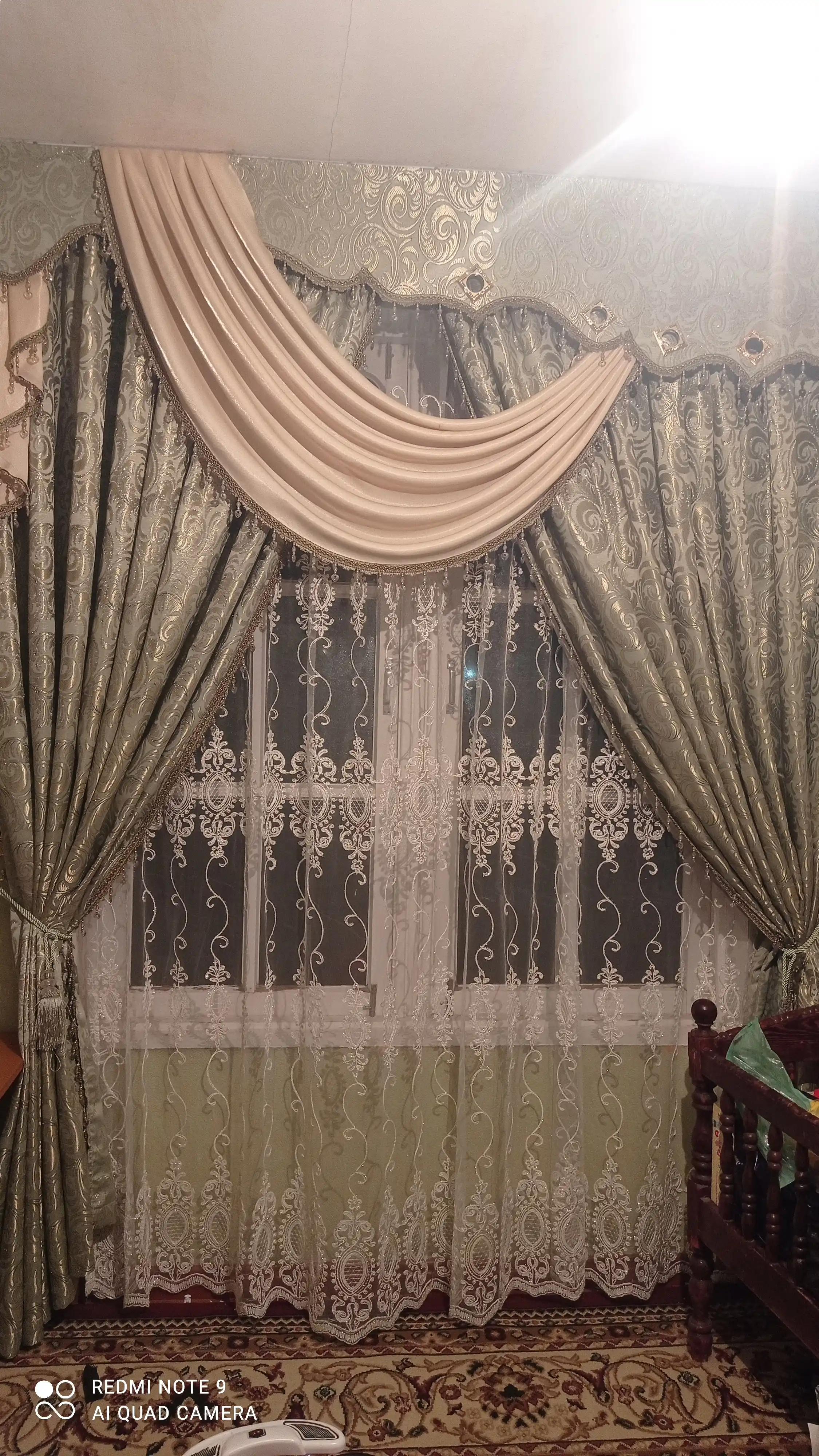 Tyul parda, tikilgan naqshli, yotoqxona pardasi, mehmonxona pardasi, 2.90*3