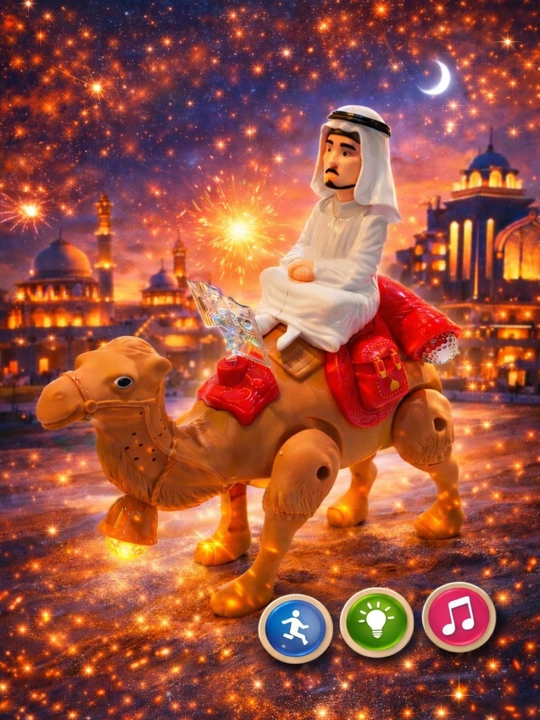 Ходящий верблюд игрушка. Со светом и музыкой. Фигурка шейха - 