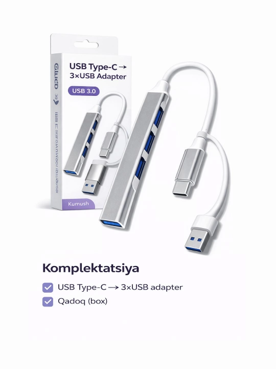 4 portli USB HUB 3.0 Type-C Hub konsentratori, USB porti