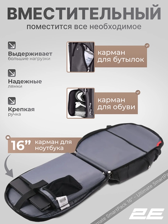 Рюкзак для ноутбука 2Е, Ultimate SmartPack 30L, титан, зелёный