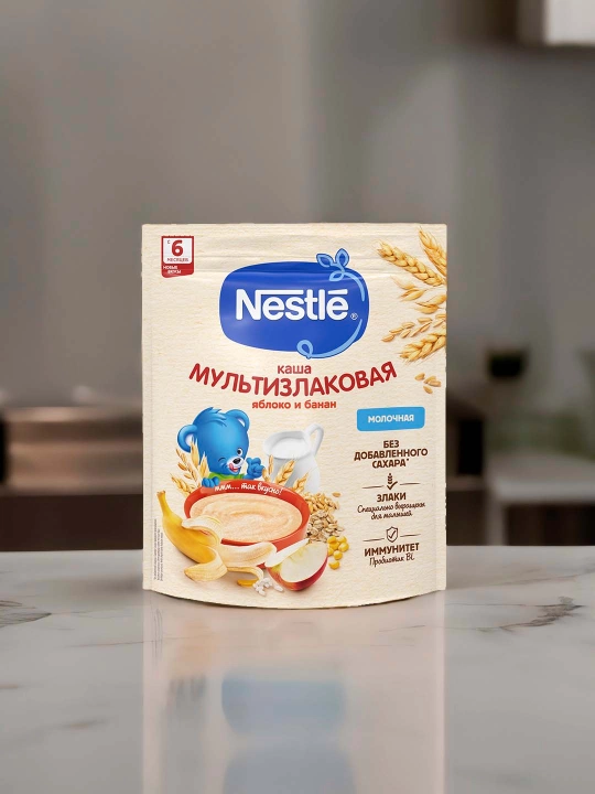 Olma va banan qo‘shilgan 6 oylik 200 g BL probiotikli Nestlé ko‘p donli sutli bo‘tqasi - 
