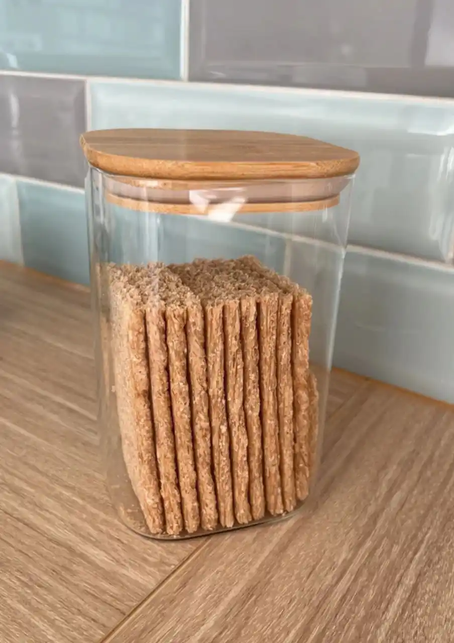 Shisha idish, quruq mahsulotlar uchun, germetik, 600–1200 ml, qoshiq bilan to‘plamda
