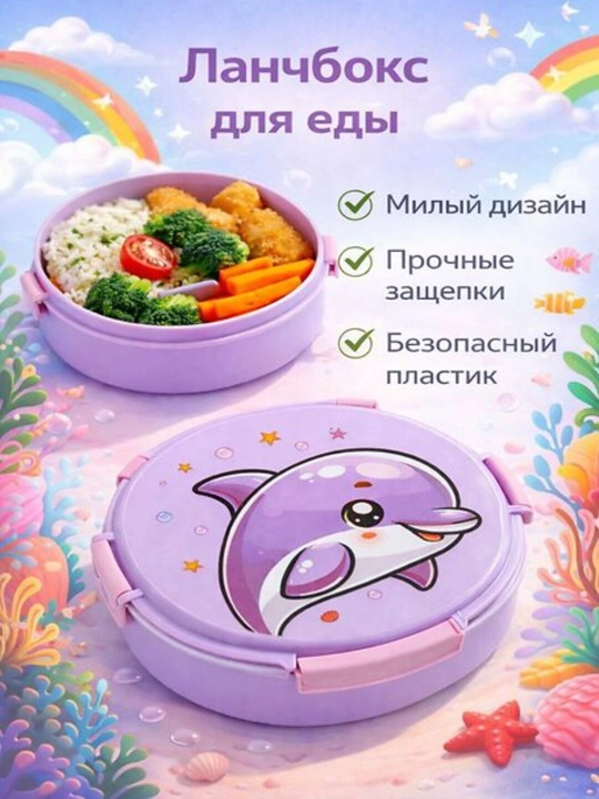 Bolalar uchun dumaloq lanchboks vilkasi bilan, "Delfin" - 