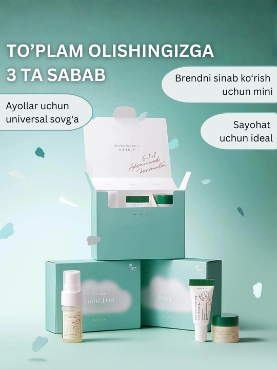 Axis-Y Glow Trio terini namlash, rangini tekislash va yorqinlashtirish uchun to‘plam