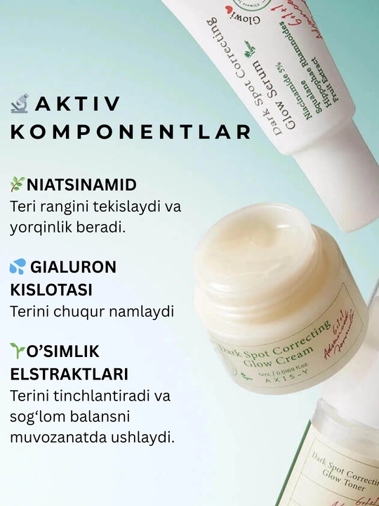 Axis-Y Glow Trio terini namlash, rangini tekislash va yorqinlashtirish uchun to‘plam