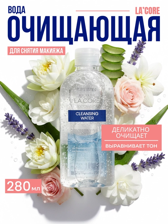 LA'CORE, Lacore Cleansing water для снятия макияжа, 280 мл - 