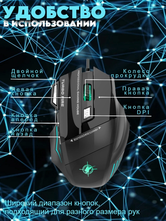 Igrovoy mishka 7 tugmali, sichqoncha simli, gaming mouse RGB