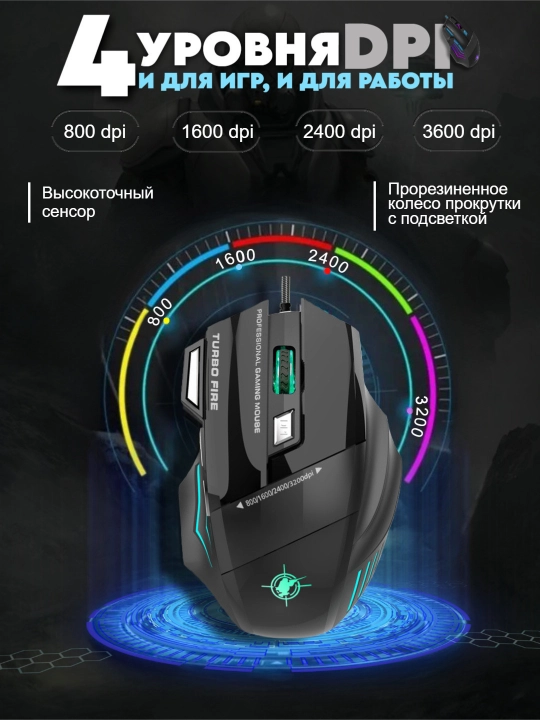 Igrovoy mishka 7 tugmali, sichqoncha simli, gaming mouse RGB