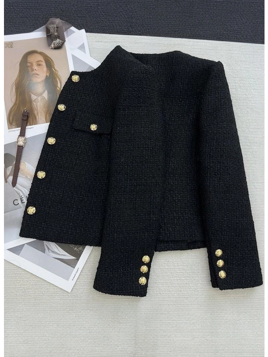Ayollar tvit mini-jaket, uzun yeng klassik uslub  kuz, bahor uchun klassik kostyum