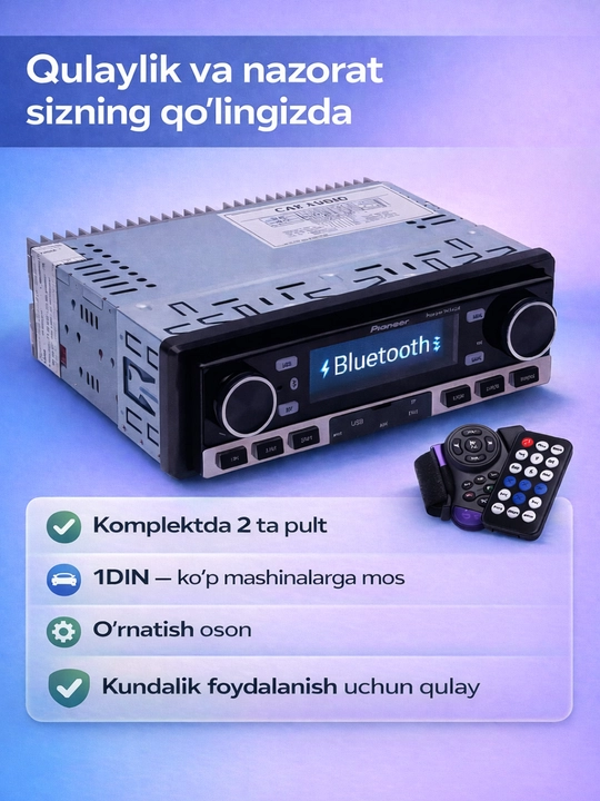 Avtomagnitafon Pioneer 2 pult Bluetooth, USB, AUX, FM radio magnitofon