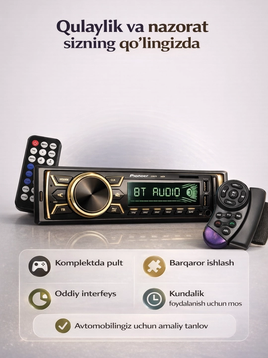 Avtomagnitafon Pioneer 2 pult Bluetooth, USB, AUX, FM radio magnitofon