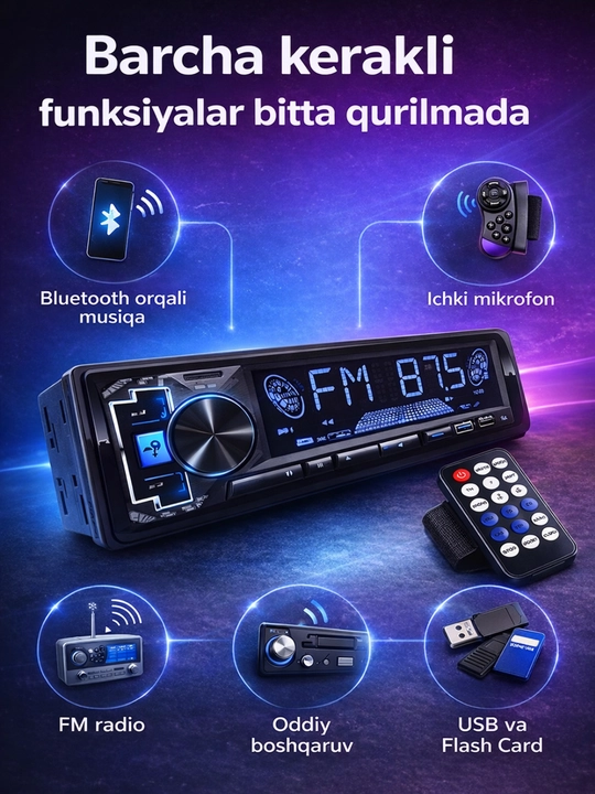 Avtomagnitafon Pioneer 2 pult Bluetooth, USB, AUX, FM radio magnitofon